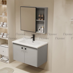 Tủ Lavabo Nhựa PVC Màu Xám Kèm Tủ Gương Navier NV-1116X