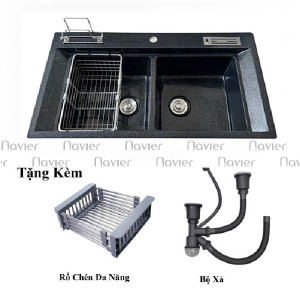 Chậu Rửa Chén 2 Hộc Đá Đen Nhân Tạo Siêu Mịn Navier CRD8652RD