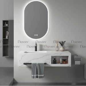 Bộ Bàn Đá Lavabo Âm Bàn Chống Trầy Kèm Gương Led Navier NV-1132T