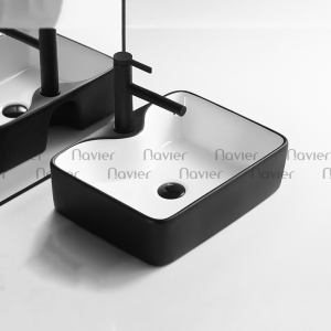 Chậu rửa mặt Đặt Bàn Trắng Đen Tích Hợp Lỗ Vòi Navier NV-403TD