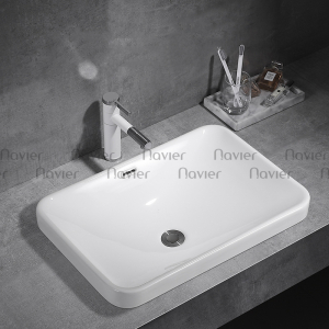 Chậu lavabo bán dương bàn sứ trắng cao cấp Navier NV-337