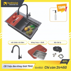 Combo Chậu Rửa Chén 1 Hộc Inox phủ nano Đen Kèm Vòi Nóng Lạnh Sơn Tĩnh Điện Navier DLKMNV06