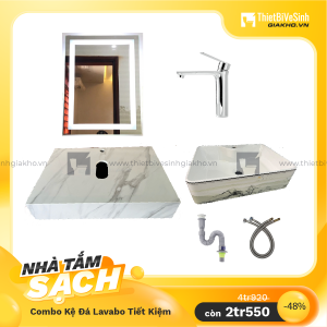 Combo Kệ Đá Chống Trầy Trắng Vân Bóng Lavabo Siêu Tiết Kiệm Navier CBKD14