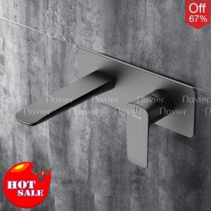 Vòi Lavabo Nóng Lạnh Âm Tường  Đồng Thau Sơn Tĩnh ĐIện Navier NV-254X