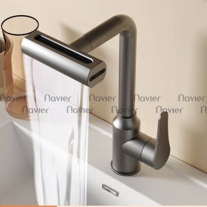Vòi Rửa Chén Nóng Lạnh Đồng Thau Mạ Xám Navier NV-278X