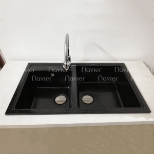 Siêu Sale Thanh Lý Chậu rửa chén đá nhân tạo 2 hộc lệch đen Navier NV-8548LD