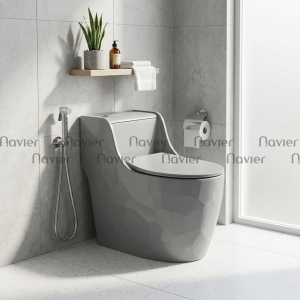 Bồn Cầu 1 Khối Xám Nút Lệch Nhập Khẩu Cao Cấp Navier NV-1033X