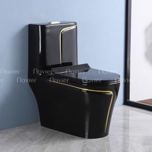 Bồn cầu 1 khối đen viền vàng cổ điển Navier NV-1008