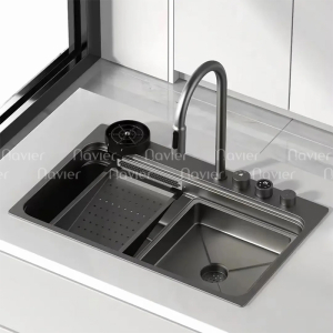 Chậu Rửa Chén 1 Hộc Lớn Inox Phủ Nano Hiển Thị Nhiệt Độ Navier NV-7548