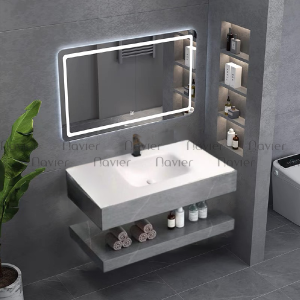 Bàn Đá Bóng Chống Trầy 2 Tầng Tràn Viền Mặt Lavabo Full Sứ Navier NV-2000