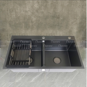 Chậu rửa chén 2 ngăn inox phủ nano đen cao cấp Navier NV-8245D201NND