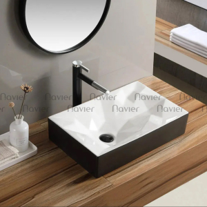 Chậu lavabo đặt bàn cao cấp vuông đen Navier NV-428