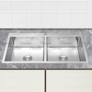 Chậu Rửa Chén 2 Ngăn Đều Inox Cao Cấp Không Sơn Navier NV-8346KS