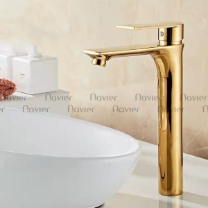 Vòi lavabo nóng lạnh đồng thau vàng Navier NV-716V (30CM)
