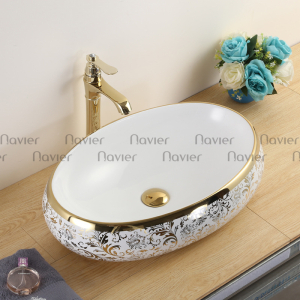 Chậu lavabo đặt bàn Oval hoa văn Navier NV-418