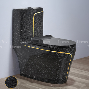 Bồn Cầu 1 Khối Đen Kim Sa Viền Vàng Cao Cấp Navier NV-1008DKV