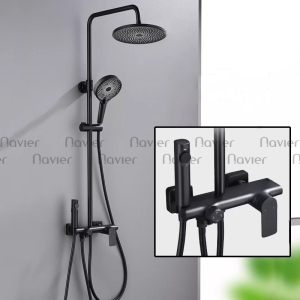 Sen Cây Tắm Nóng Lạnh Đồng Thau Mạ Crome Đen Cao Cấp Navier NV-822
