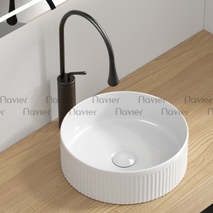 Chậu Lavabo Đặt Bàn Màu Trắng Thiết Kế Gờ Nổi Phong Cách Navier NV-393T
