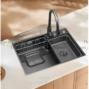 Chậu Rửa Chén 1 Ngăn Lớn Thoát Lệch Inox SUS 304 Navier NV-7546BK