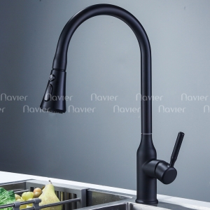 Vòi chén nóng lạnh đầu rút đồng thau sơn đen tĩnh điện 3 chế độ cao cấp Navier NV-269