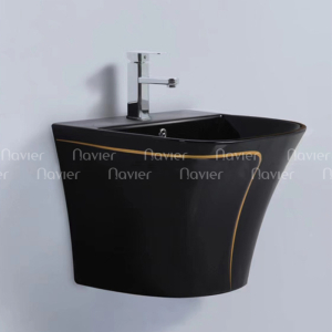 Lavabo Treo Tường Màu Đen Viền Vàng Cao Cấp Navier NV-422D