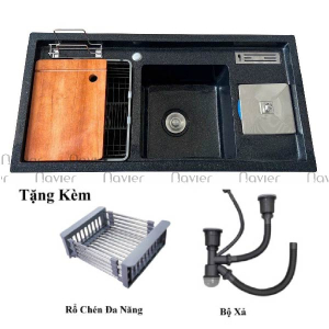 Chậu Rửa Chén 2 Hộc Đá Đen Nhân Tạo Siêu Mịn Navier CRD10050RDR