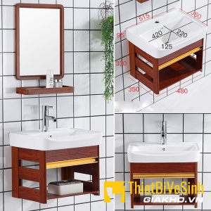 Bộ chậu lavabo + gương + kệ Navier NV-1109 (không kèm vòi và xi phông)