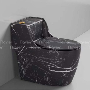 Bồn Cầu 1 Khối Đen Vân Mây Nút Lệch Navier NV-1029D