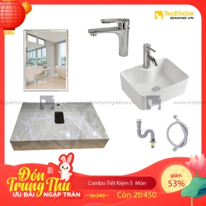 Combo Kệ Đá Chống Trầy Xám Vân Bóng Lavabo Siêu Tiết Kiệm Navier CBPT0057