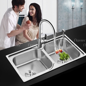 Chậu rửa chén 2 ngăn đều inox304 Navier NV-8248D304