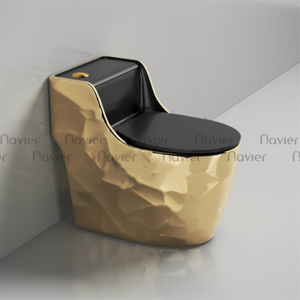 Bồn Cầu 1 Khối Vàng Nắp Đen Nút Xả Lệch Cao Cấp Navier NV-1033