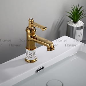  Vòi Lavabo nóng lạnh Mạ vàng hoa văn đồng thau mạ crome 20 Cm NV-74920