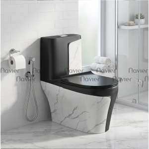 Bồn Cầu 1 Khối Trắng Vân Mây Kết Hợp Đen Cao Cấp Navier NV-1007DVK