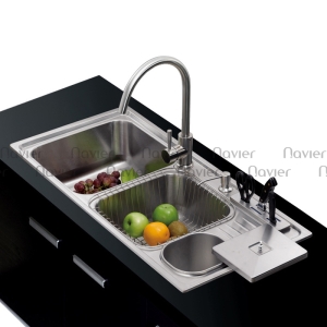 Chậu rửa chén 2 hộc lệch kèm khay hố rác và vắt dao Navier NV-9245VD