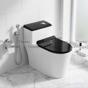 Bồn cầu 1 khối nắp đen nút lệch Navier NV-1006
