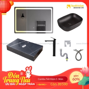 Combo Kệ  Đá Chống Trầy Đen Vân Mây Lavabo Siêu Tiết Kiệm Navier CBPT0055
