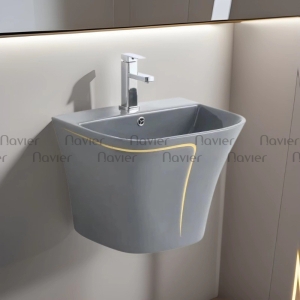Lavabo Treo Tường Màu Xám Viền Vàng Cao Cấp Navier NV-422X