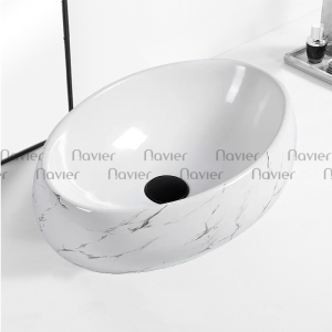 Chậu Lavabo Đặt Bàn Oval Trắng Vân Mây Navier NV-419VM