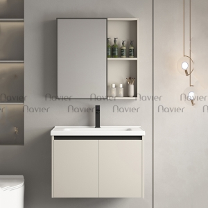 Bộ Tủ Lavabo Nhựa PVC Với Tủ Gương Nhôm Cao Cấp Navier NV-G03M-60
