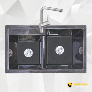 Chậu Rửa Chén Đá 2 Ngăn Đen Cao Cấp Navier NV-8450D