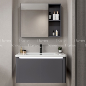 Tủ Lavabo Nhựa PVC Màu Xám Kèm Tủ Gương Navier NV-1114X