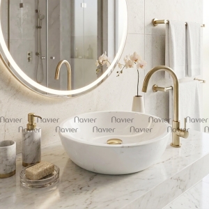 Chậu Lavabo Đá Tự Nhiên Trắng Sữa Dáng Tròn Dày Cao Cấp Navier NV-BST91
