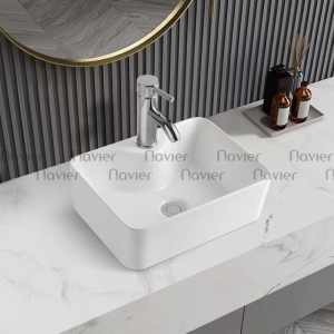 Siêu Sale Thanh Lý Chậu rửa mặt vuông đặt bàn sứ trắng chính vòi Navier NV-403