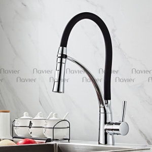 Vòi chén nóng lạnh thân đen đầu đồng thau bóng có cây chống Navier NV-224