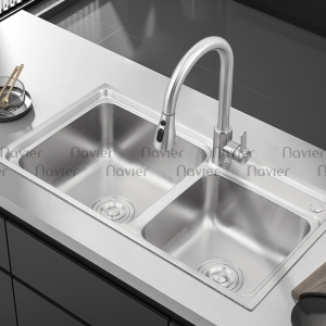 Chậu rửa chén 2 hộc lệch inox304 Navier NV-8143L304