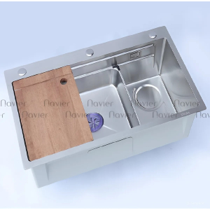 Chậu rửa chén 1 hộc lớn inox 304 đúc kèm khay Navier NV-7846MKT304