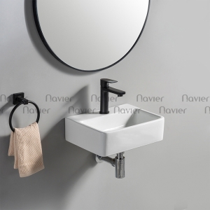 Chậu rửa mặt Treo Tường Men Sứ Cao Cấp Hình Chữ Nhật Navier NV-400N