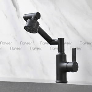 Vòi lavabo nóng lạnh đa chức năng xoay 360 đen tĩnh điện Navier NV-634D