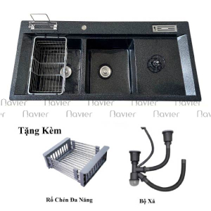 Chậu Rửa Chén 2 Hộc Đá Đen Nhân Tạo Siêu Mịn Navier CRD12052RDL