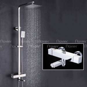 Sen cây tắm nóng lạnh vuông đồng thau xi mạ crome Navier NV-810 (tăng giảm nhiệt)